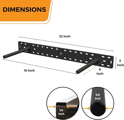 2 x 22 inch Real XL Heavy Duty Floating Shelf Brackets Designed for Long Custom Shelves, Hidden Floating Shelf Hardware, Perfect for Heavy Load in Kitchen, Garage, Mantle (4 inch Rod) Black