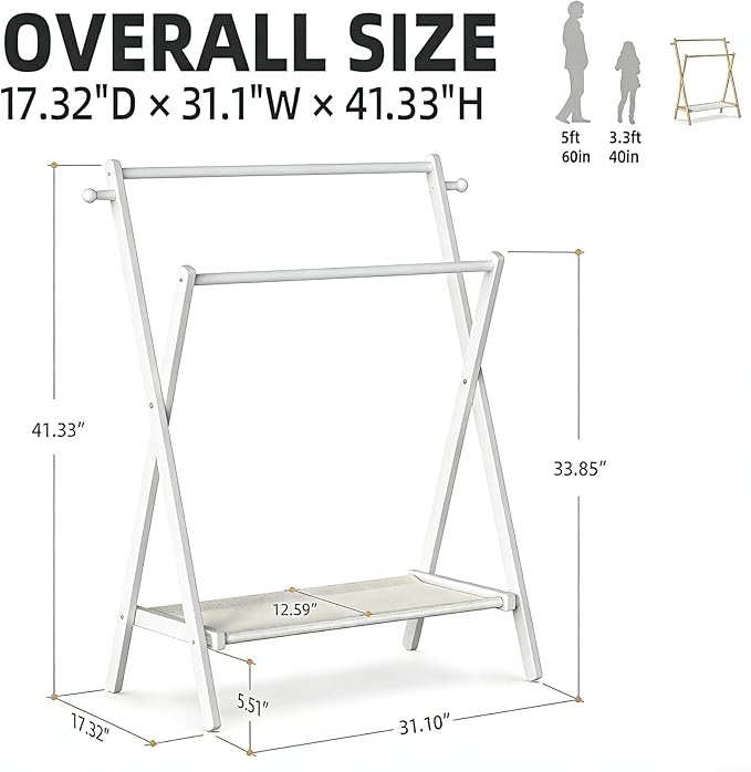 Kids Clothing Rack, Small Clothes Rack for Toddler Pets, Kids Dress Up Rack with Storage Shelf & Double Rods, Foldable Kids Clothes Rack for Nursery Child's Room (Regular Size - White)