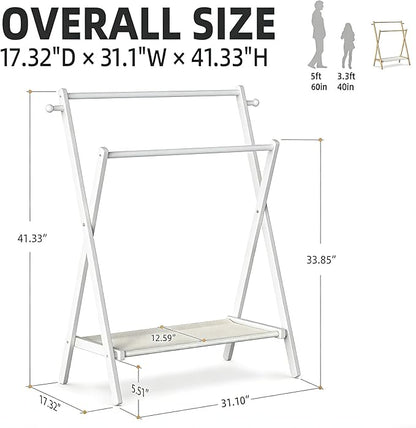 Kids Clothing Rack, Small Clothes Rack for Toddler Pets, Kids Dress Up Rack with Storage Shelf & Double Rods, Foldable Kids Clothes Rack for Nursery Child's Room (Regular Size - White)