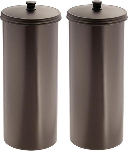 iDesign Freestanding Bathroom Toilet Paper Storage Holder with Lid for 3 Extra Rolls, 2-Pack, Bronze