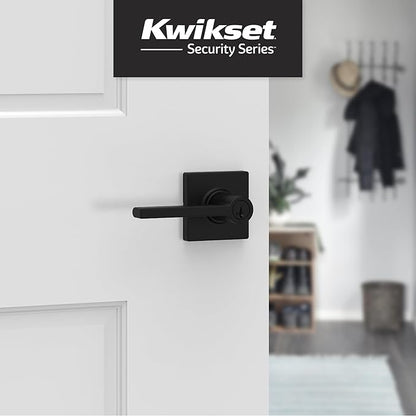 Kwikset Casey Entry Door Handle with Lock and Key, Secure Keyed Reversible Lever Exterior, for Front Entrance and Bedrooms, Matte Black, 4 Pack, Pick Resistant SmartKey Rekey Security and Microban
