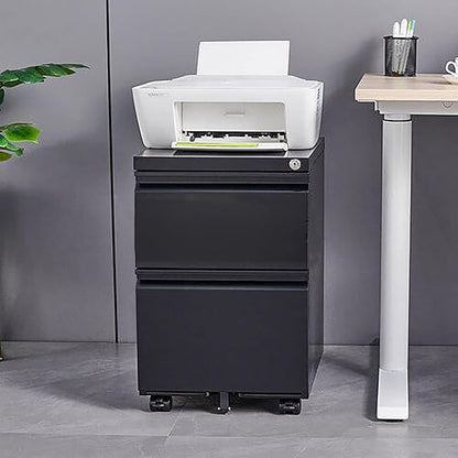SISESOL 2 Drawer File Cabinet on Wheels,Metal Filing Cabinet with Lock,Black Rolling File Cabinets with Casters,Under Desk Office Cabinets for Home Office,Fit A4/Letter/Legal,Easy Assembly