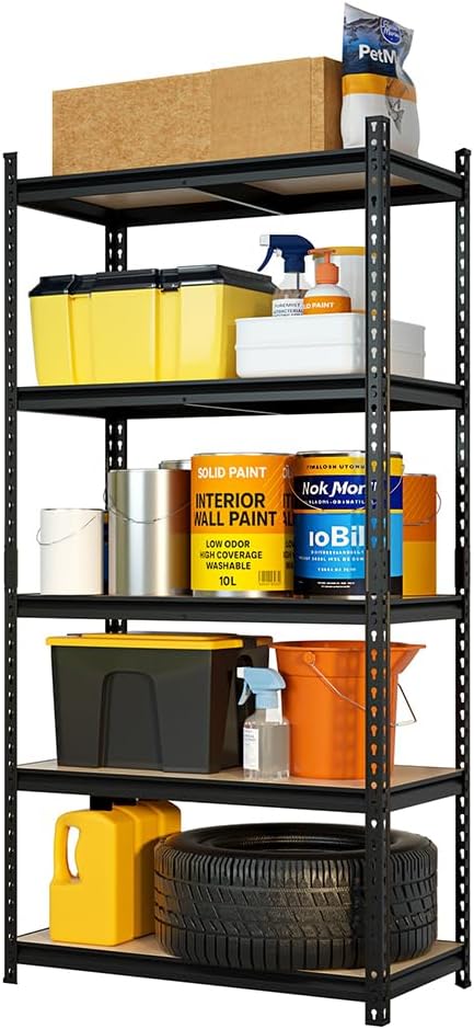 JEKOSEN 6000Lbs Storage Shelves Heavy Duty 5 Tier Adjustable Garage Shelving,Utility Rack Shelf Units for Closet Pantry Basement Kitchen Warehouse,36" Wx18 Dx72 H,Black