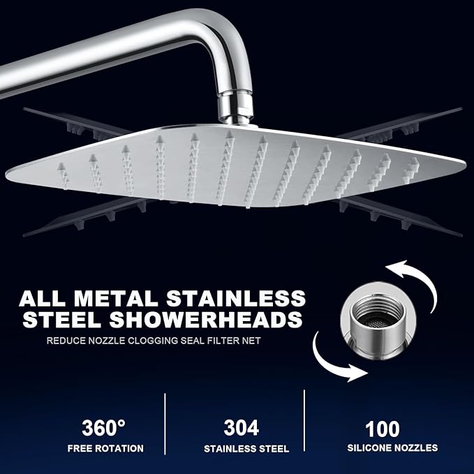 SonTiy Rain Shower Head with Handheld Spray and Shower Shelf, All Metal Shower System Kit with Hand Shower, Height Adjustable Holder and Brass Diverter for Whole Family, 2.5GPM,Brushed Nickel