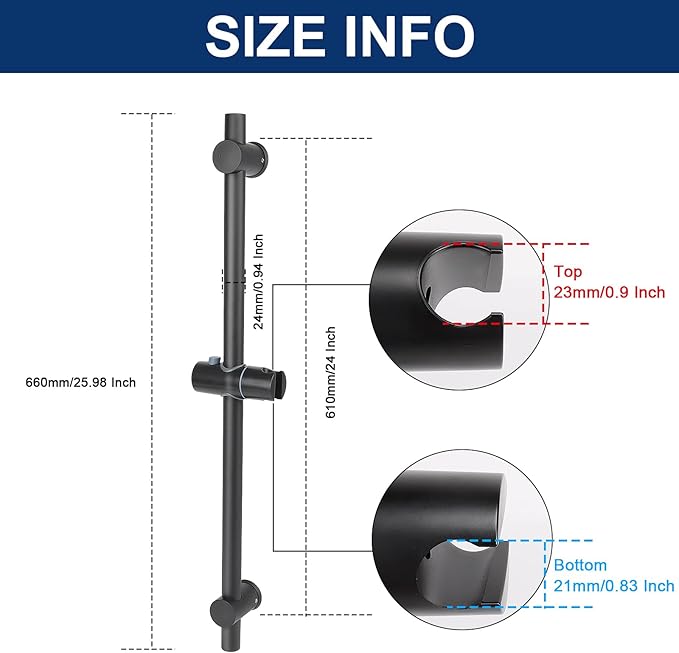 NearMoon Shower Slide Bar with Height/Angle Adjustable Handheld Shower Holder, Bathroom SUS 304 Stainless Steel Shower Head Holder for Bath (Screw Mounted, Matte Black)
