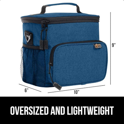 GORILLA GRIP Insulated Lunch Box Bag, Large Capacity, Leakproof Reusable Soft Cooler Bags, Mesh Pockets and Adjustable Strap, Food Tote for Work Camping School, Keep Drinks Cold, 8L, 10x9, Navy Blue