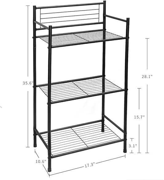 L&H UNICO 3-Shelf Tier Standing Unit Storage Wire Shelving Multipurpose Rack Organizer with 4-Hooks for Bathroom Laundry Kitchen Office, Black