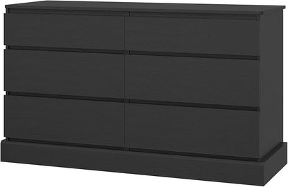 DICTAC 6 Drawers Dresser for Bedroom, Black Modern Chest of Drawers, Storage Tower Clothes Organizer Closet, Long Double Dresser with No Handle Drawers, Dimensions 51.6''L x 15.7''D x 29.3''H