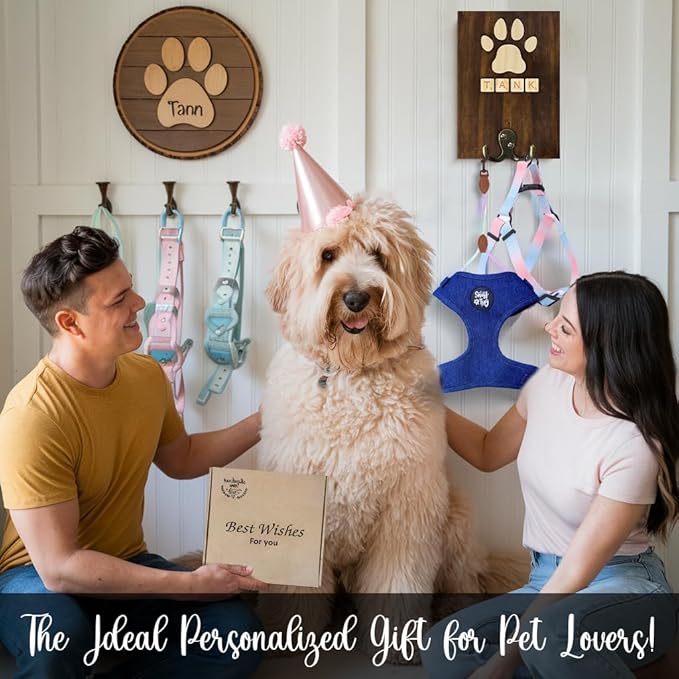 Dog Leash Holder Wall Mount, Pet Harness Hanger with Scrabble Letters, Dog Collar Organizer for Entryway, Memorial Cat Leash Holder for Wall, Pet Loss Gifts, Keepsake, Home Decor PF212-NAT