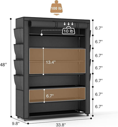VTRIN Shoe Rack with Cover, 7 Tier Shoe Organizer Storage for 35-40 Pairs Shoes and Boots Large Capacity Tall Shoe Shelf with 8 Pockets Free Standing Shoe Rack for Closet, Entryway, Garage