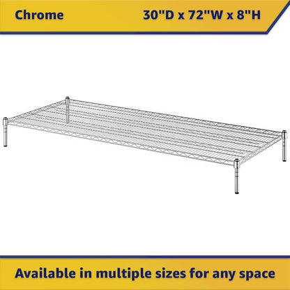30" x 72" x 8" Chrome Wire Storage Shelf, Dunnage Rack, Commercial 1 Tier Small Shelf
