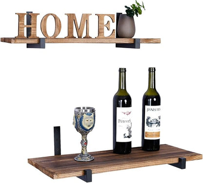 OVOV 6 Pack Heavy Duty Shelf Brackets Wall Mounted Industrial Farmhouse Floating Shelf Brackets with Lip (Black 10")