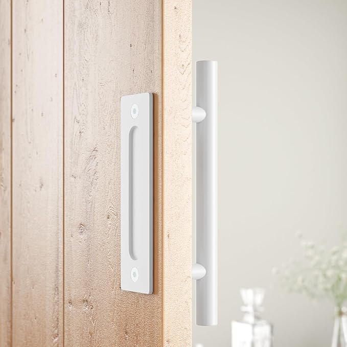 SMARTSTANDARD 12" Barn Door Handles,Sliding Barn Door Pull Handle White Heavy Duty Large Rustic Two-Side Design for Gates Garages Sheds Furniture Solid Steel Material Round