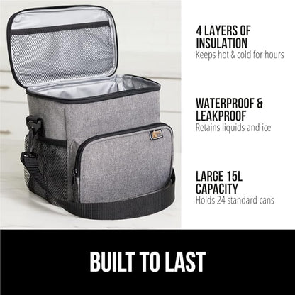 GORILLA GRIP Insulated Lunch Box Bag for Women Men,15L, Leakproof XL Reusable Soft Cooler Bags, Multiple Compartments, Mesh Pockets and Adjustable Strap, Food Tote Keeps Drinks Cold, 13x9, Light Gray