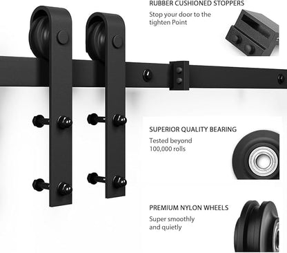 SMARTSTANDARD 5.5 Feet Heavy Duty Sturdy Sliding Barn Door Hardware Kit -Smoothly and Quietly -Easy to Install -Includes Step-by-Step Installation Instruction Fit 33" Wide Door Panel (J Shape Hanger)
