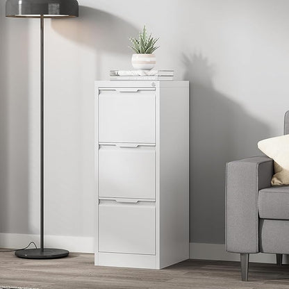 3 Drawer File Cabinet with Lock, White Vertical Filing Cabinets for Home Office, Locking Metal File Cabinet for Letter/Legal/A4/F4 Size, Assemble Required