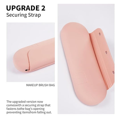 Silicone Makeup Brush Holder Travel Cosmetic Bag：Soft Portable Cosmetic Face Brushes Holder with Upgrade Anti-Fall Out Magnetic Closure, Large Travel Makeup Brush Case - Pink Sand
