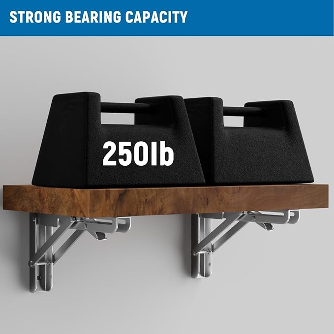 LEOPO 20 inch Folding Shelf Brackets-2 Pack Foldable Heavy Duty Triangle Collapsible Wall Mounted Brackets for Fold Down Table, Space Saving for Bench Table with Screws, Stainless Steel