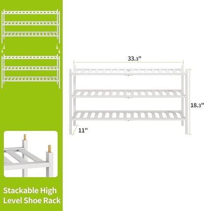 BMOSU 3-Tier Bamboo Extended Shoe Rack Premium Stackable Shoe Shelf Storage Organizer for Hallway Closet Living Room Entryway Organizer(White Bamboo)