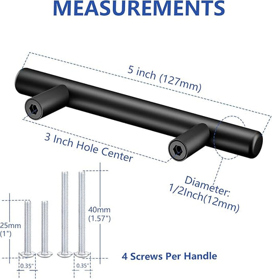 60Pack Matte Black Cabinet Handles, 3''Hole Centers Kitchen Drawer Pulls, Stainless Steel Dresser Hardware for Kitchen Bathroom Bedroom - 5''Overall Length