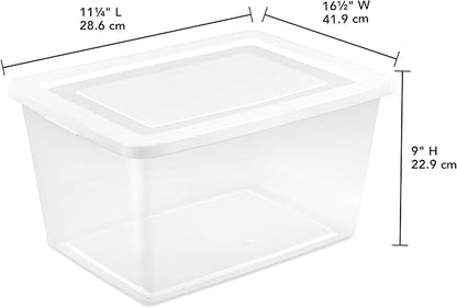 Sterilite 32 Pack Storage Box, 58 Quart Stackable Tote, Clear Plastic Container with Secure Snapping Lids for Home and Office Organization, White