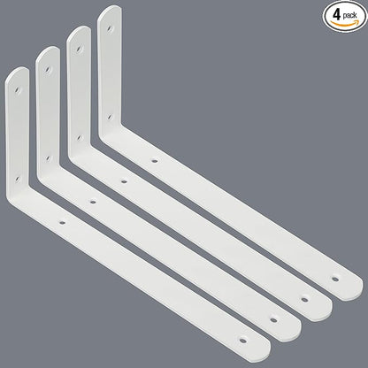 Alise Floating Shelf Brackets 4Pcs,White Bracket for Shelves Heavy Duty L Wall Bracket Corner Brace,Stainless Steel Joint Angle Brackets for Wooden Board Hanging Support,11.8x6.1x1.18 Inch (Upgraded)