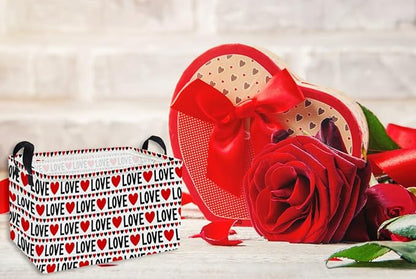 Essme Rectangular Valentine's Day Basket,Heart Storage Bins Organizer with Handles for Girls Room Decor, Gift Basket,Shelf Basket.(Red heart)