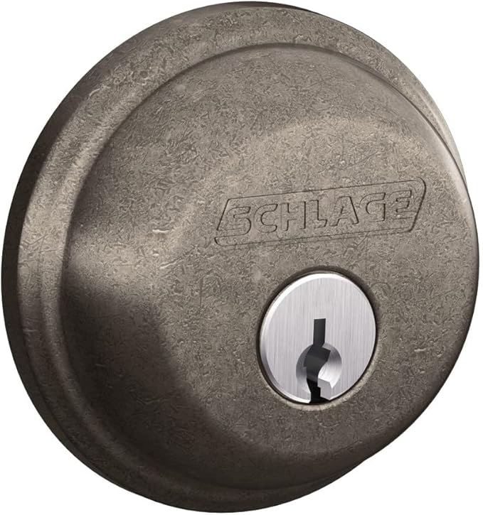 Schlage B60N621 Deadbolt with Standard Trim Keyed 1 Side, Highest Residential Security, Single Cylinder, Distressed Nickel