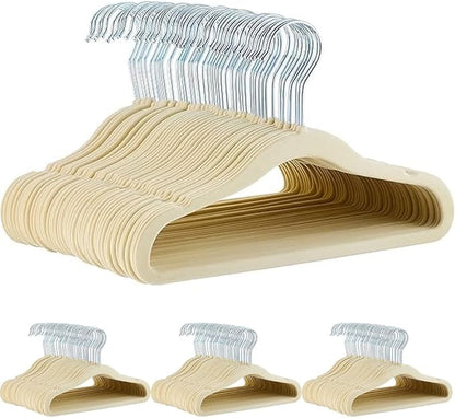 Amazon Basics Kids Velvet, Space Saving, Non-Slip Clothes Hangers for Infant and Toddler, Durable, 11.6 inches (for Baby Clothes), Pack of 200, Beige