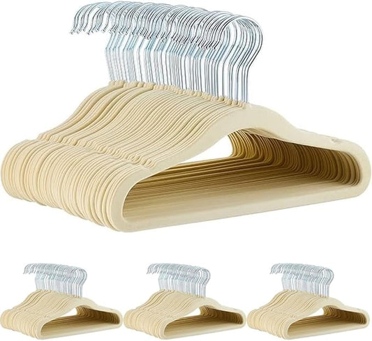 Amazon Basics Kids Velvet, Space Saving, Non-Slip Clothes Hangers for Infant and Toddler, Durable, 11.6 inches (for Baby Clothes), Pack of 200, Beige
