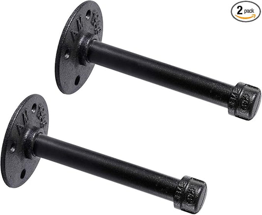1/2" Industrial Black Iron Pipe Shelf Brackets, Rustic Wall Mounted DIY Shelving Bracket Hanging Custom Pipe Brackets for Floating Shelves (6 Inch, Piece, 2.0)