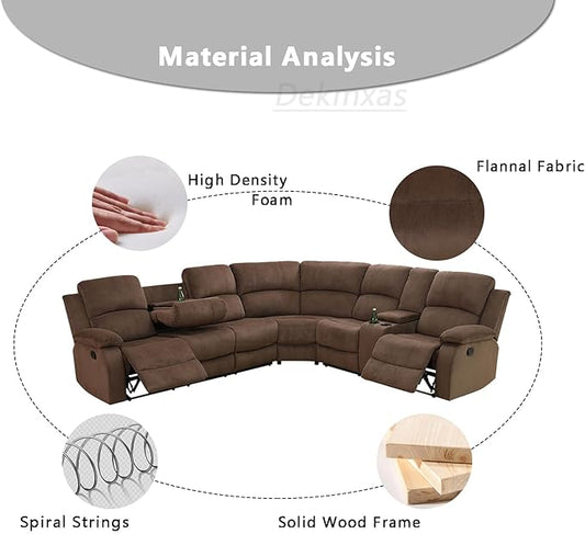 Corduroy Living Room Sofa Sets, Brown Recliner Sofa Set with Drop-Down Table, Reclining Sectional Sofa Couch with Cup Holders and Storage Console, for Living Room, Bedroom, Apartment, Office