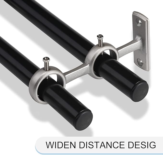 Goowin Double Curtain Rod Holder, 3pcs Brackets Hooks for Living Room, Bedroom Drapery Rods (Silver)