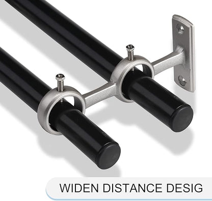 Goowin Double Curtain Rod Holder, 3pcs Brackets Hooks for Living Room, Bedroom Drapery Rods (Silver)
