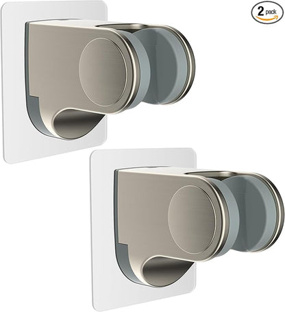 Hibbent 2 Pack Shower Head Holder, Strong Adhesive and Waterproof Handheld Shower Holder, Height Adjustable Wand Bracket, Wall Mount, No Drilling, Brushed Nickle