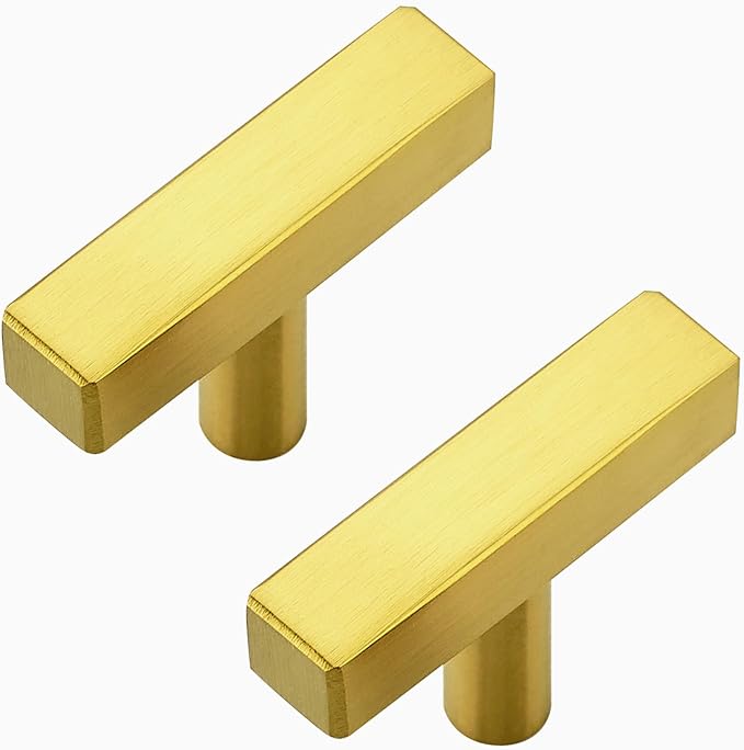 25 Pack Gold Cabinet Knobs - Sqaure Bar Cabinet Pulls Brushed Brass Knobs for Kitchen Drawer Stainless Steel Dresser Pulls for Kitchen Hardware 2in Length Single Hole
