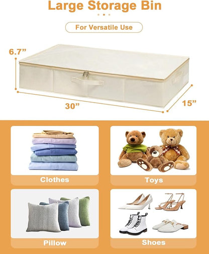 punemi Underbed wedding dress storage box, 2 Pack Clothing Storage Bags W/Upgraded Handles, Large Capacity Underbed Shoe Container Organizer for Blanket, Pillows, Comforters & Quilts, Beige