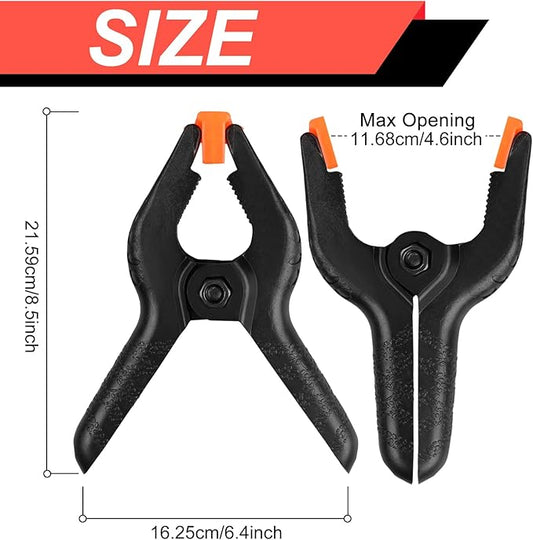 2 Pack Spring Clamps, 8.5inch Plastic Clips, Small Backdrop Clips, Clamps Heavy Duty, Spring Clips for Crafts, Backdrop Stand, Woodworking, Photography Studios (Black)