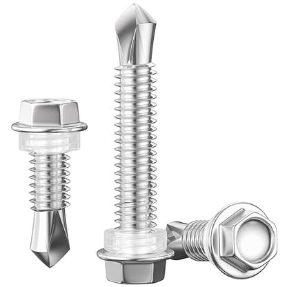 (50Pcs)#14×7" Hex Washer Head Self Drilling Screws, 410 Stainless Steel Metal SheetScrews，TEK Screws, Self Drilling Screws, Self Tapping Screws,Extensions Extra Long Screws