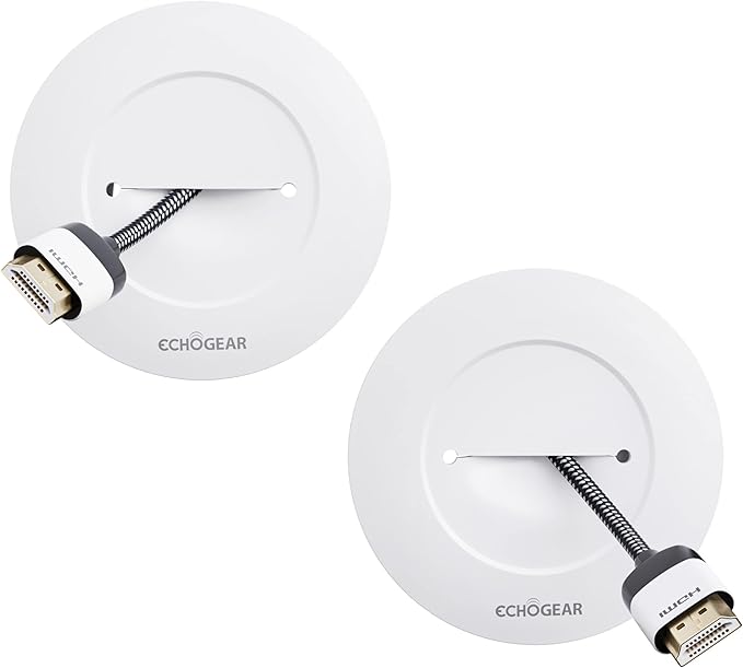ECHOGEAR TV Cord Hider for Wall Mounted TV - White Cable Management Kit Hides TV Wires Behind The Wall- Includes 2 Pass Throughs, Locking Brackets, and Hole Saw Drill Attachment for Easy Install