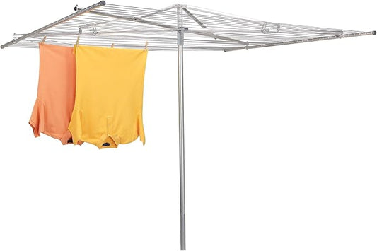 Household Essentials 17130-1 Rotary Outdoor Umbrella Drying Rack | Aluminum | 30-Lines with 210 ft. Clothesline,Silver