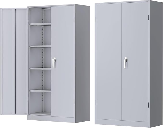 INTERGREAT Metal Lockable Storage Cabinet, 72” H Storage Cabinet with 2 Doors and 4 Adjustable Shelves for Office, Home, Garage, Pantry (Assembly Required, 18”D, Cement Gray)