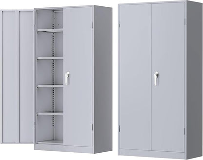 INTERGREAT Metal Lockable Storage Cabinet, 72” H Storage Cabinet with 2 Doors and 4 Adjustable Shelves for Office, Home, Garage, Pantry (Assembly Required, 18”D, Cement Gray)