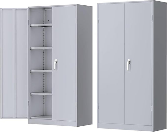 INTERGREAT Metal Lockable Storage Cabinet, 72” H Storage Cabinet with 2 Doors and 4 Adjustable Shelves for Office, Home, Garage, Pantry (Assembly Required, 18”D, Cement Gray)