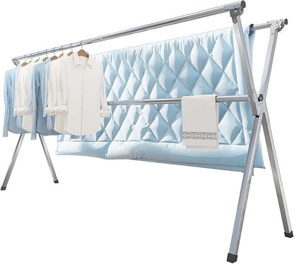 Clothes Drying Rack 95 Inches Folding Outdoor Indoor, Drying Rack Clothing Collapsible, Foldable Laundry Drying Rack, Heavy Duty Stainless Steel Clothesline, 20 Hooks 12 Clips