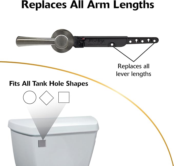Korky Strong Arm Metal Toilet Handle and Lever - Universal to Fit Front, Angled, Side, Left, and Right Mount Toilets - Brushed Nickel, Simple Style, 6074BP