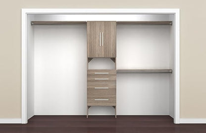 ClosetMaid SuiteSymphony Wood Closet Organizer Kit with Tower, 3 Hang Rods, Top Shelves, 4 Drawers, Doors, Adjustable, Fits Spaces 6 - 10 ft. Wide, Natural Grey