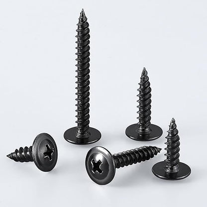 (150 pcs)#8×1-1/2" Black Truss Head Wood Screws Quick Metal Self Tapping Zinc Oxide
