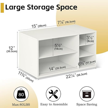 MARTY Printer Stand with Storage for Desk Large Desktop Printer Stand Desk Organizer with Paper Storage Holder File Organizer Wooden Printer Shelf Riser for Home/Office, White