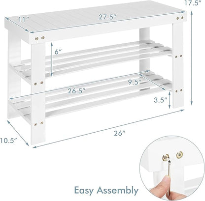 COSTWAY Bamboo Shoe Rack Bench 3-Tier Free Standing Wood Shoe Storage Organizer Shelf Holder Home Entryway Hallway Furniture Eco-Friendly (White)
